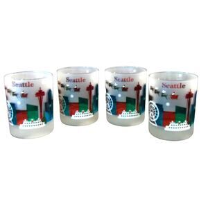 Culver Set (4) ROCKS GLASSES Christmas Holiday Seattle Skyline Space Needle